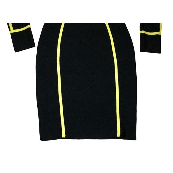 Athina Black & Yellow Outlined Bandage Long-Sleeve Rayon Dress Size Small - Picture 4 of 12